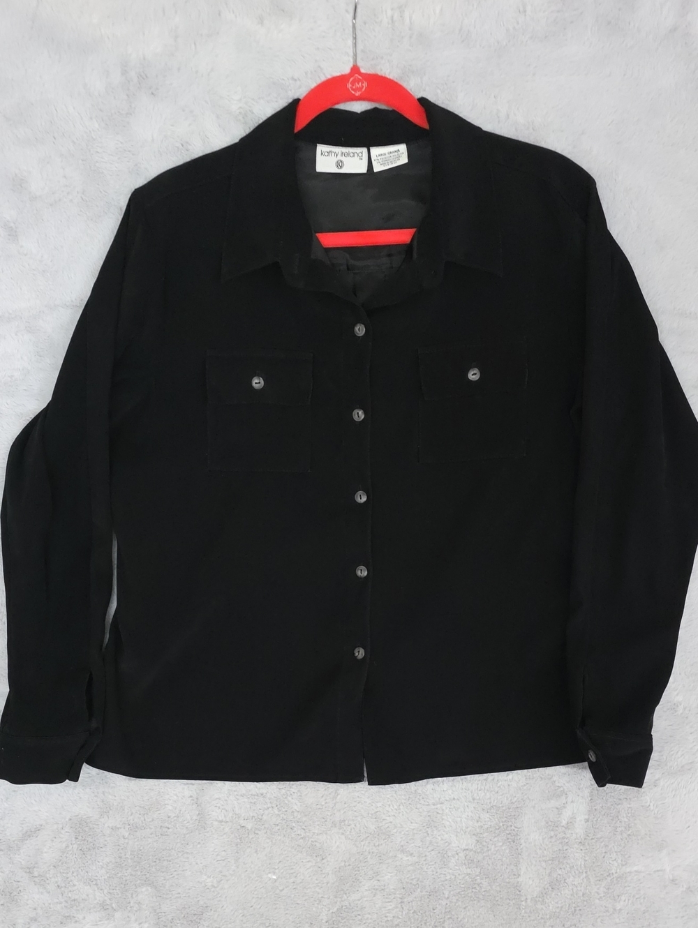 Kathy Ireland Black Button Front Career Blouse Jacket Size Large